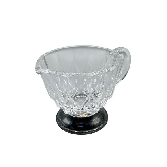 Val St Lambert Cut Crystal Creamer Silver Plate Made in Italy Crystal " Nicole" - Picture 1 of 12
